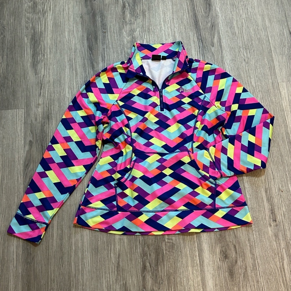 Fila Colorful Geometric Pattern Athletic Activewear Sport Performance Pullover - Picture 3 of 11